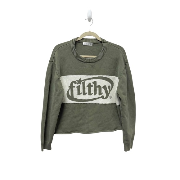 The Filthy Project Olive Green Knit Sweater Graphic Pullover Menswear - Picture 1 of 6